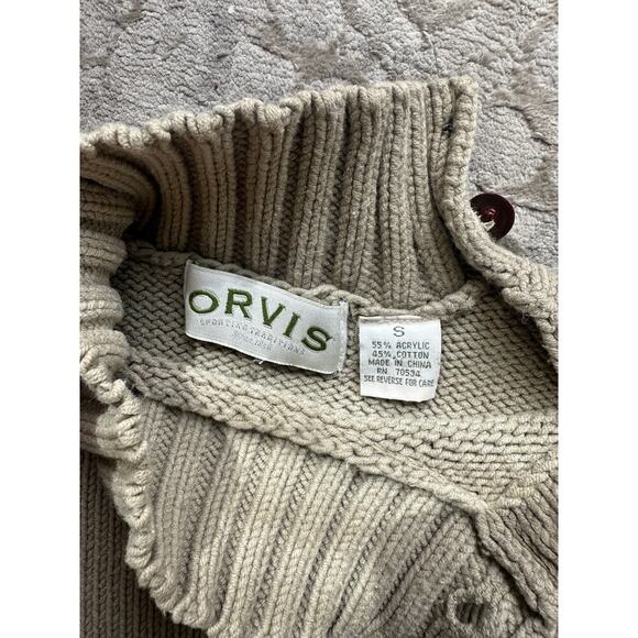 Orvis Women’s Small Beige Fisherman Sweater 90s Cotton Blend Mock Neck - Picture 4 of 6